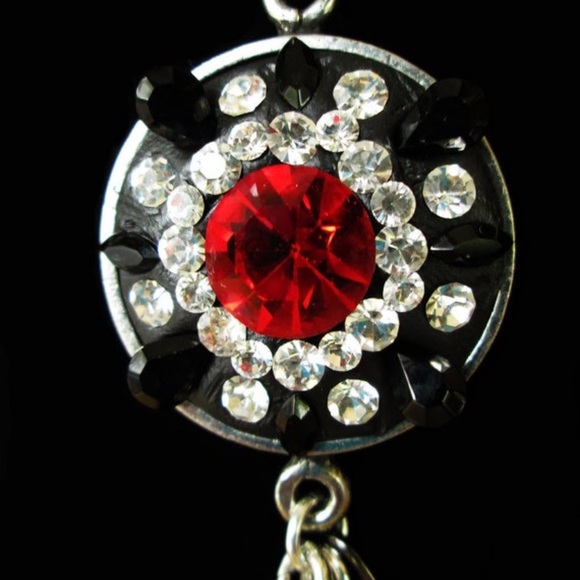 leather Swarovski rocker goth 4in1 necklace bracelet - Picture 9 of 16